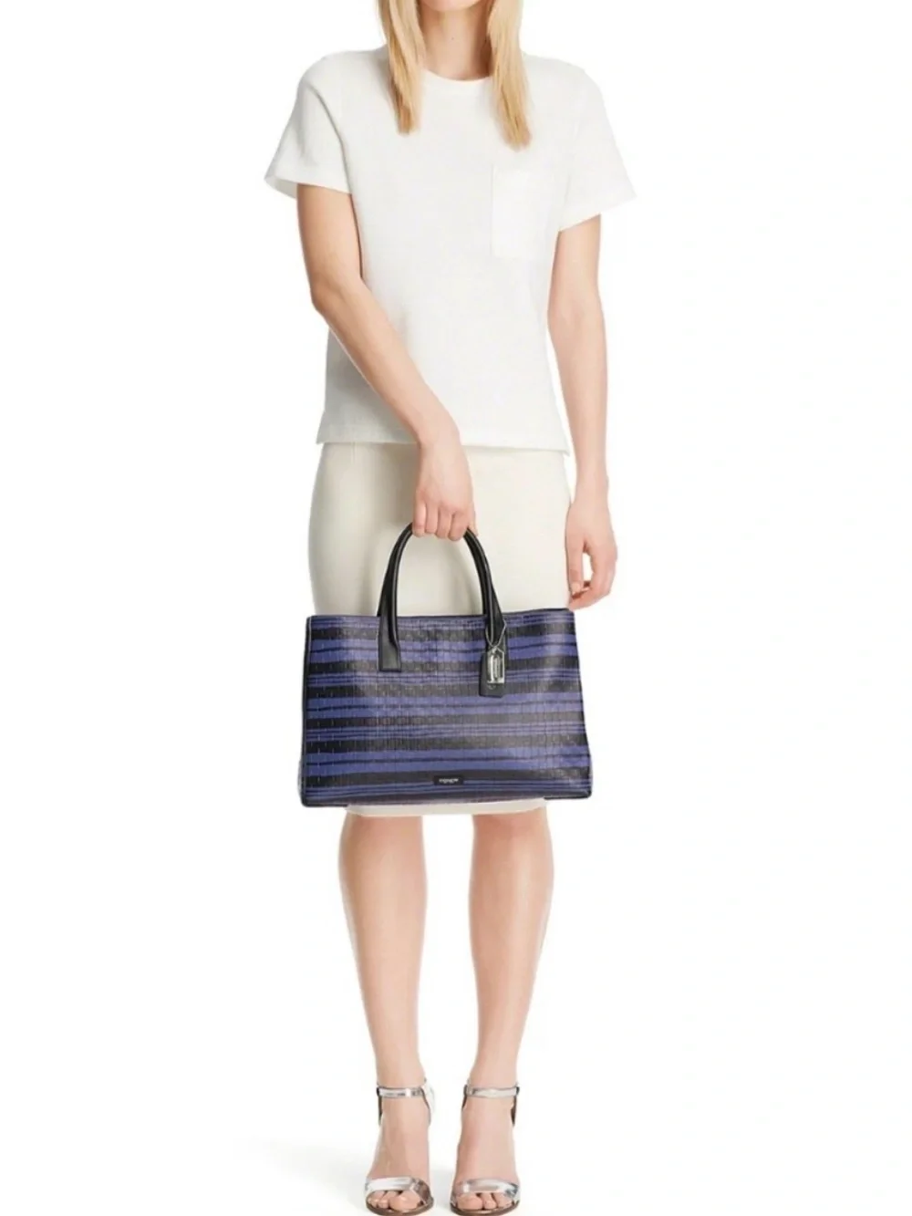 Coach Bleecker Black and Indigo Woven Leather Satchel with Shoulder Strap - Picture 5 of 7